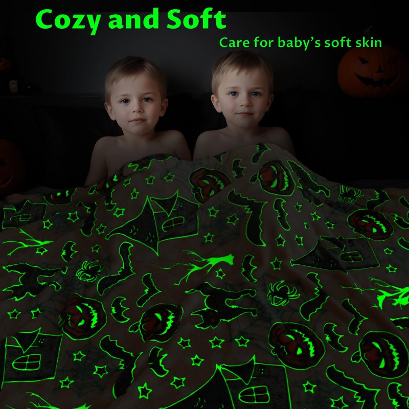 UOFON Halloween Pumpkin Blanket Kids Glow in The Dark Blanket Black Cat Halloween Decor Gifts for Women Boys Girls 50""x60"" - Image 2